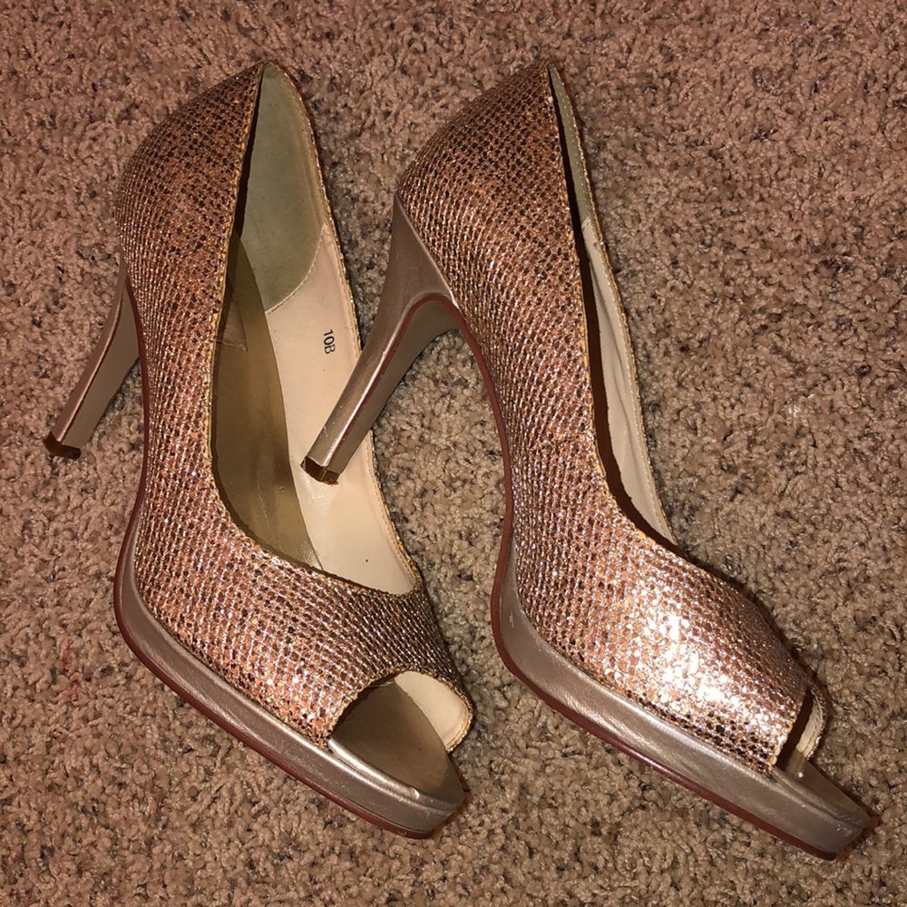 Golden Sparkly Open-Toed Heels